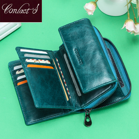 Portefeuille en cuir véritable de Contact pochette pour femmes portefeuilles pour femmes porte-monnaie féminin de luxe Rfid porte-carte sacs portfel damski ► Photo 1/6