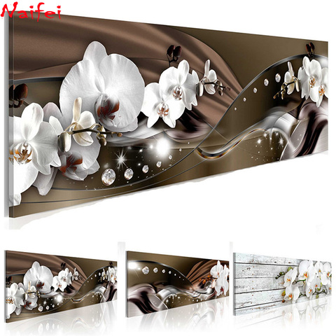 Peinture diamant motif orchidée blanche, belle broderie 5D, points de croix à bricolage-même, mosaïque diamant, soldes, décoration murale ► Photo 1/6