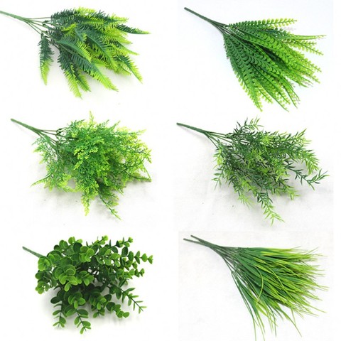 7 fourche plantes artificielles Eucalyptus herbe plastique fougères feuilles vertes faux fleur plante mariage décoration de la maison Table décors ► Photo 1/6