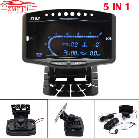 Manomètre de pression d'huile numérique LCD 5 en 1 12v/24v, voltmètre, jauge de température d'eau, jauge de carburant, tachymètre ► Photo 1/6