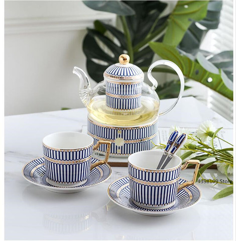 Ensemble de soucoupe à café en porcelaine, théière de style européen, à rayures en céramique, peint à la main, ensemble pour boire le thé anglais ► Photo 1/6