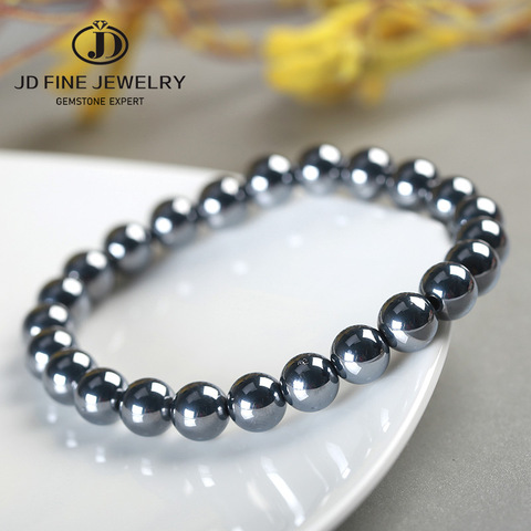 JD-Bracelet en pierres rondes noires naturelles AAA brillant Terahertz, 6/8/10mm, perles rondes pour femmes et hommes, bijoux en pierre précieuse, cadeau de santé ► Photo 1/6