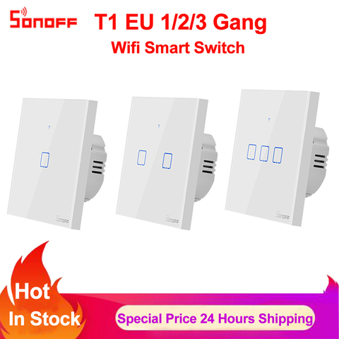 Sonoff TX T1 EU 1 2 3 Gang commutateur Wifi intelligent maison intelligente télécommande RF mur tactile interrupteur fonctionne avec Alexa Google Home ► Photo 1/6