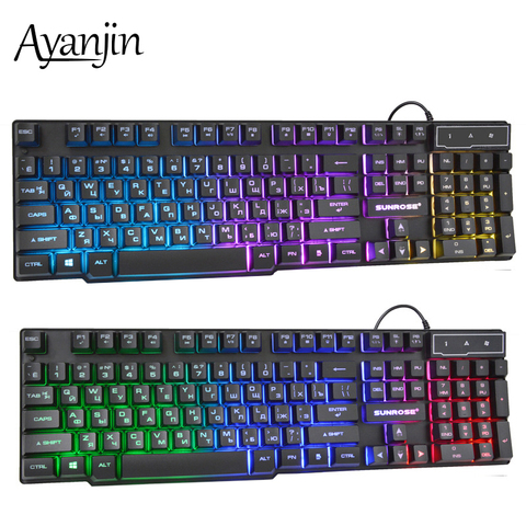 Clavier russe filaire clavier de jeu 104 touches rétro-éclairé LED claviers USB étanche mécanique sensation Gamer clavier pour ordinateur portable ► Photo 1/6
