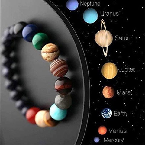 Univers système solaire Galaxy huit planètes Pierre Perles Tressé Bracelet Cadeau 