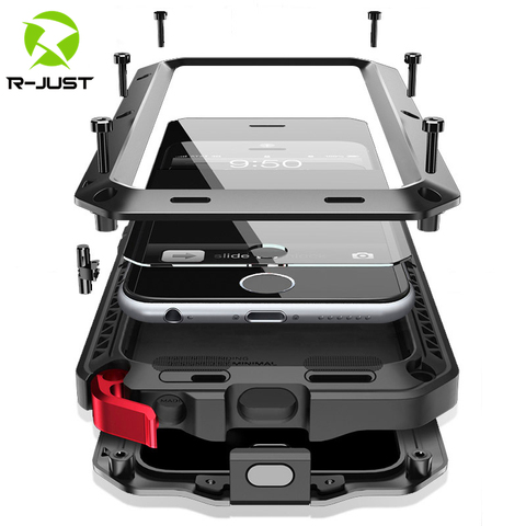 Armure En Métal En Aluminium Étui de Téléphone Antichoc pour iPhone 11 12 mini Pro XS MAX SE 2022 XR 6 6S 7 8 Plus X 5S Extérieur Couverture Militaire ► Photo 1/6