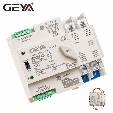 GEYA-commutateur de transfert automatique W2R ATS 2 phases, contrôleur de puissance ininterrompu, commutateur de sélection 63a, 100a, 110-220V, cadeau de fil ► Photo 1/6