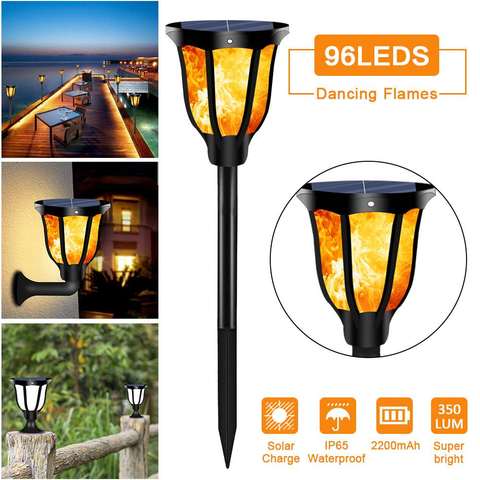 96 LED étanche scintillement flamme solaire torche lumière 1/2 pièces extérieur paysage décoration jardin pelouse lampe pour cour balcon ► Photo 1/5