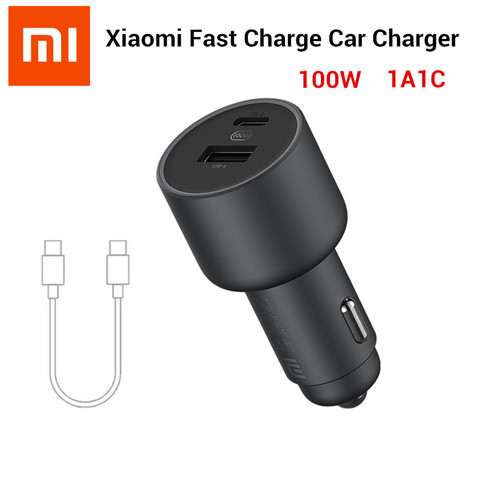 Chargeur de voiture d'origine Xiaomi 100W double USB Charge rapide Mi chargeur de voiture USB-A USB-C double sortie LED lumière avec câble 5A ► Photo 1/6
