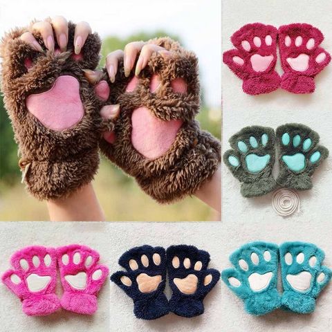 Gants sans doigts, chauds, anti-gel, peluche patte de chat mignon, hiver, pour femme ► Photo 1/6