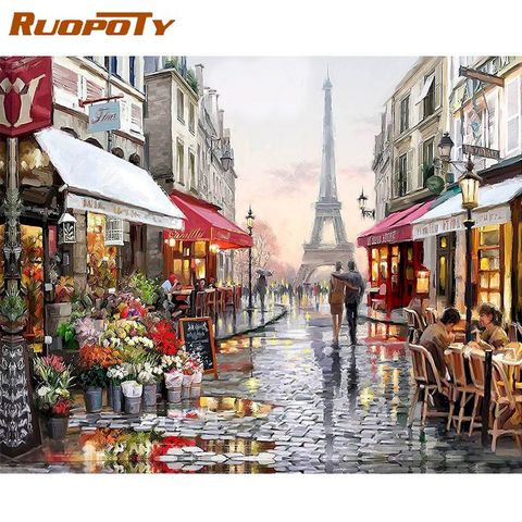 RUOPOTY Paris rue peinture à la main par numéros peint à la main toile peinture maison mur Art photo pour salon cadeau Unique 40X50 ► Photo 1/6