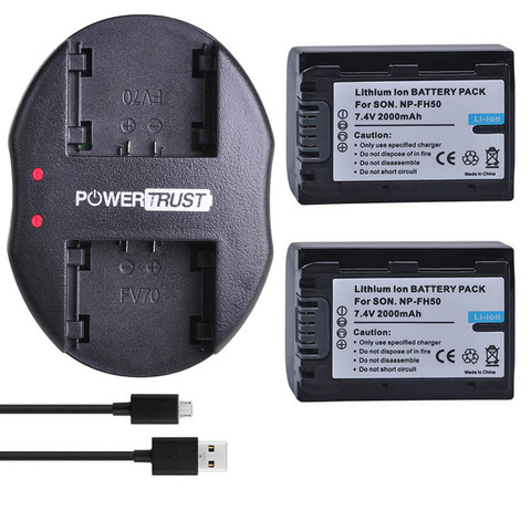 2 Batteries 2000mAh NP-FH50 NP FH50 + double chargeur USB pour Sony A230 A330 A290 A390 DSC-HX1 HX100 HX200 HDR-TG1E TG3 TG5 TG7 ► Photo 1/6