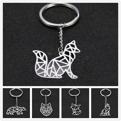 Lemegeton-porte-clé en acier inoxydable, loup, ours, tigre, Porcupine, lapin, bijoux découpés, cadeau pour petit ami ► Photo 1/6