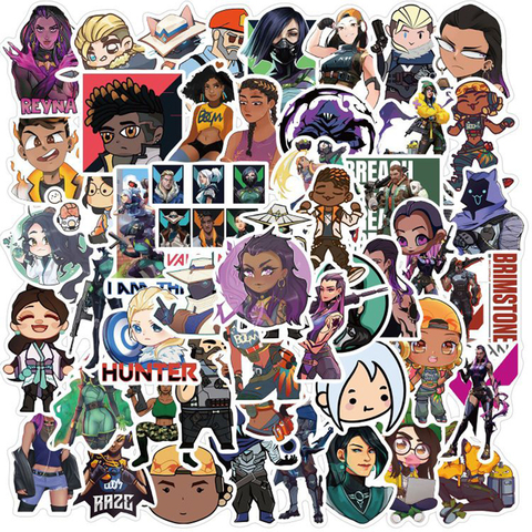 50 pièces jeu de Stimulation Valorant autocollants bricolage Snowboard ordinateur portable bagages réfrigérateur guitare Graffiti autocollant décalcomanies pour enfant jouet cadeau ► Photo 1/6