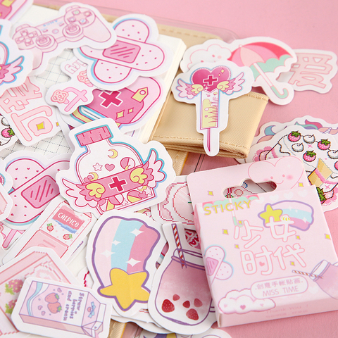 Journamm-Stickers Kawaii japonais, en boîte de 46 pièces/lot, papeterie décorative Kawaii rose, en chat mignon pour planificateur, Scrapbooking ► Photo 1/6