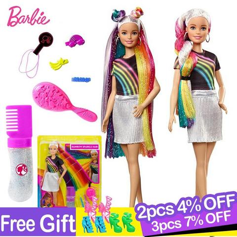 Barbie Fashionistas arc-en-ciel étincelle poupée de cheveux avec accessoires et vêtements Barbie Brinquedos mode fille jouets Boneca pour les filles ► Photo 1/6