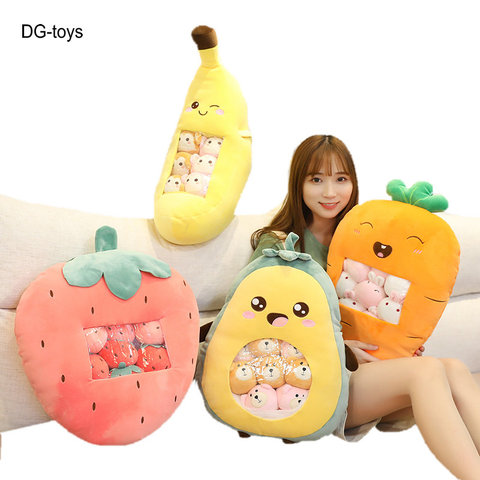 UN sac de 8 pièces mini poupée dans un D'avocat Oreiller de Jouet En Peluche de Fruits Fraise Carotte Banane Coussin avec des animaux mignons jouets en ► Photo 1/6