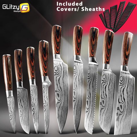 Couteau de cuisine Chef couteaux ensemble japonais 7CR17 440C acier inoxydable haute teneur en carbone damas dessin Gyuto couperet trancheuse Santoku outil ► Photo 1/6