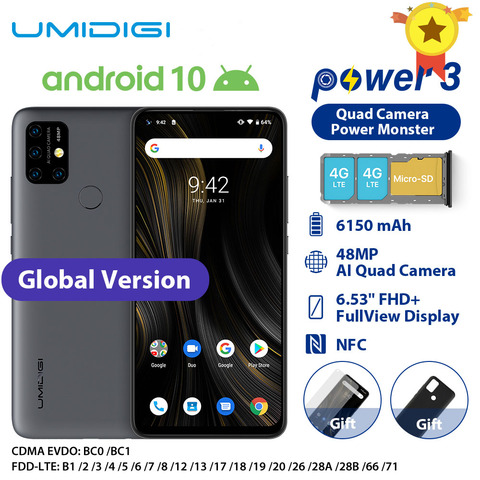 UMIDIGI – Téléphone mobile Android 10, puissance 3, 48MP Quad AI, accessoire avec caméra 6150 mAh, de 6.53 pouces avec FHD + 4GB 64GB Helio P60 version mondiale de smartphone NFC ► Photo 1/6