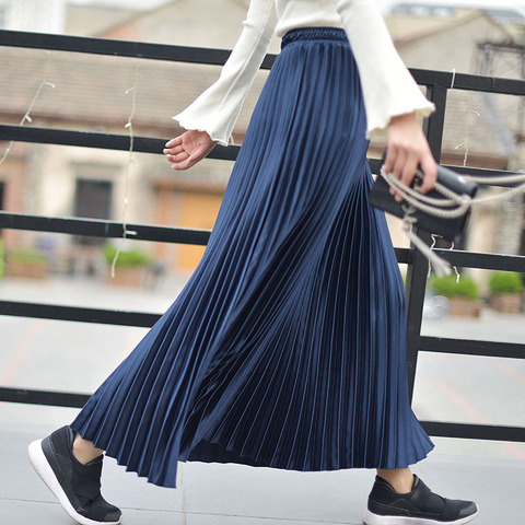 Jupe Femme plissée, longue Jupe trapèze, élastique, taille haute, automne, hiver, 2022 ► Photo 1/6