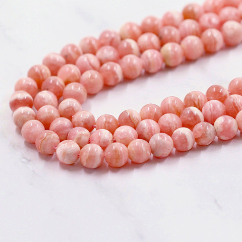 Pierres de Rhodochrosite naturelles, perles rondes en Rhodonite, Rose, 3/4/5/6mm, pour la fabrication de bijoux, qualité supérieure ► Photo 1/6