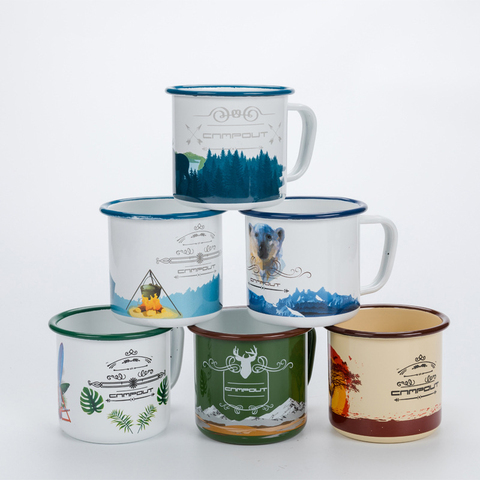 Tasse de Camping en émail de 300ml, en métal coloré, pour café, thé, Camping, randonnée, randonnée, pique-niques, pêche ► Photo 1/6