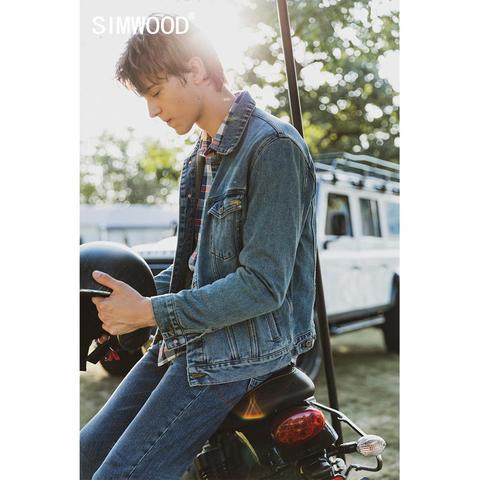 SIMWOOD 2022 printemps nouveau denim veste hommes foncé lavé vintage court 100% coton denim vestes grande taille classique manteaux SJ130838 ► Photo 1/6