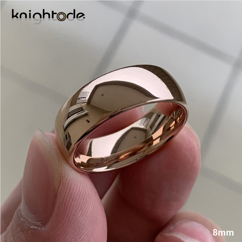 Bague de mariage classique en carbure de tungstène en or Rose, bague de fiançailles dôme finition polie, pour femmes et hommes, 8mm 6mm ► Photo 1/6