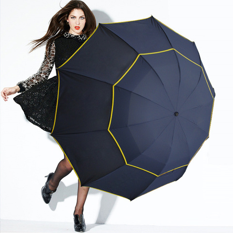 Grand parapluie Double couche pour hommes et femmes, 130cm, Portable, résistant au vent, à 3 plis, pour les affaires ► Photo 1/6