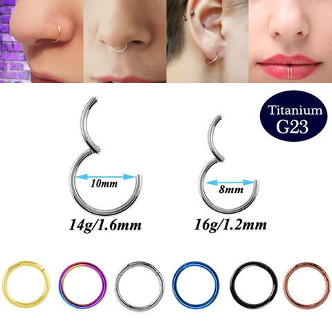 Anneau de nez en titane pour femmes, Piercing, Piercing, cerceau, Segment, charnière, Tragus, Cartilage, oreilles, lèvres, bijoux pour le corps, 16g, 14g, 1 pièce, G23 ► Photo 1/6