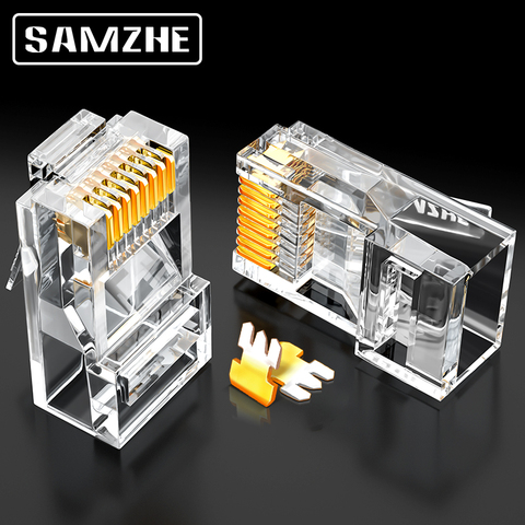 SAMZHE-connecteur RJ45 modulaire Cat6 8P8C pour câble Ethernet, connecteur à sertir plaqué or, 1Gbps CAT 6 Gigabit vrac ► Photo 1/6