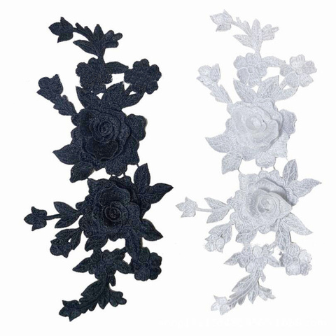 1 Pc noir blanc 3D Roses fleurs broderie coudre sur patchs cousus Applique brodé bricolage vêtements ► Photo 1/4