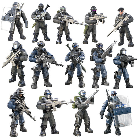 Blocs de construction de figurines des Forces spéciales SWAT, jouets pour enfants, 14 pièces, deuxième guerre mondiale, soldats militaires, Police de ville, deuxième guerre mondiale ► Photo 1/3