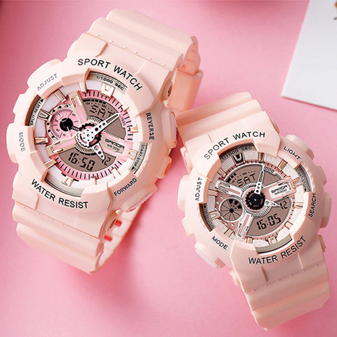 Sanda – montre de luxe pour hommes et femmes, montre-bracelet de Sport numérique, étanche, couleur rose ► Photo 1/6
