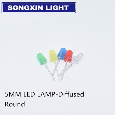 1000 pièces 5mm diffus rouge Diode LED DIP rond grand Angle à travers trou 2 broches éclairage à LED Diode lampe ► Photo 1/2