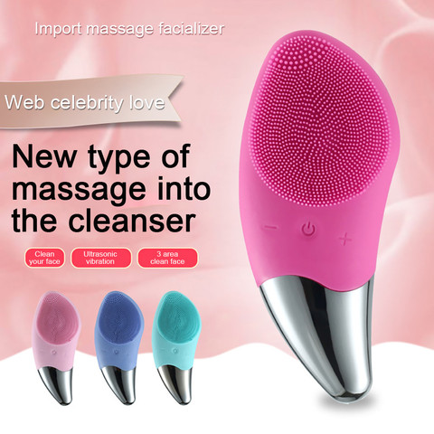 Brosse électrique ultrasonique en Silicone pour le visage, dispositif de nettoyage du visage, lave le visage, importé, Mini nettoyeur de pores étanche, masseur ► Photo 1/6