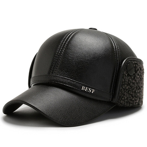 Casquette de Baseball en cuir PU pour hommes, protection solaire, chapeau ajustable, pour l'hiver, pour personnes âgées, coupe-vent, protège les oreilles au chaud, U74 ► Photo 1/6