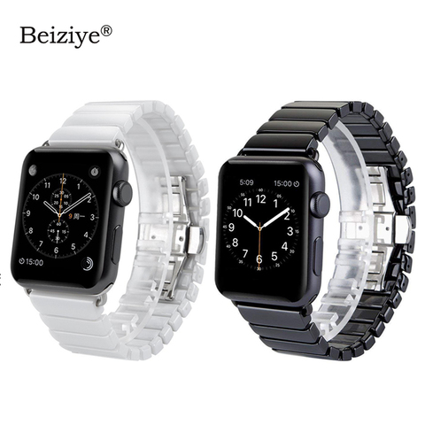 Bracelet en céramique pour Apple Watch, 38mm 42mm, boucle papillon de remplacement pour iWatch série 6 5 4 40mm 44mm ► Photo 1/6