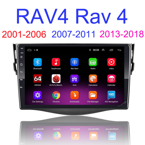 Autoradio android navigation gps, lecteur multimédia, stéréo, 2din, pour voiture Toyota RAV4 (2001-2006, 2007, 2008, 2010, 2011, 2012, 2022) ► Photo 1/6