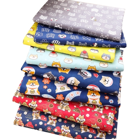 Chat chanceux et chien imprimé coton tissu au mètre Twill Calico couette matériaux de couture tissu de Style japonais TJ1395 ► Photo 1/6