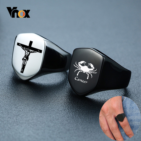 Vnox élégant personnaliser bouclier plat haut anneau pour hommes noir acier inoxydable Gents Signet timbre anneau Punk mâle bijoux ► Photo 1/6