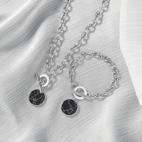 KMVEXO-colliers en chaîne pour femmes, ronds, pendentifs en marbre, hip-hop, bijoux à la mode, zojnik, à la mode, décontracté ► Photo 1/6