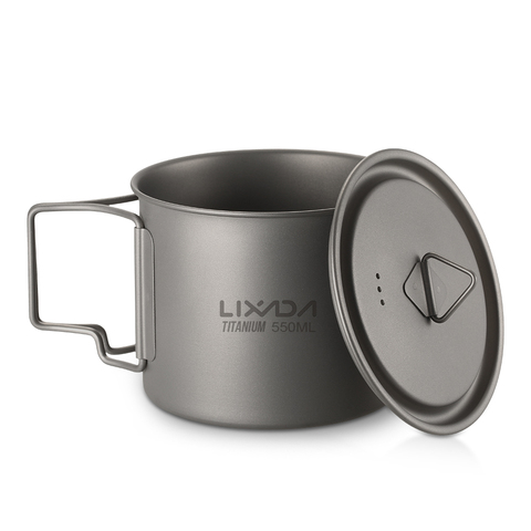 Lixada – tasses et Pots en titane, vaisselle Portable pour l'extérieur, Camping, pique-nique, tasse d'eau avec poignée pliable, 300/350/420/550/650/750ml ► Photo 1/6