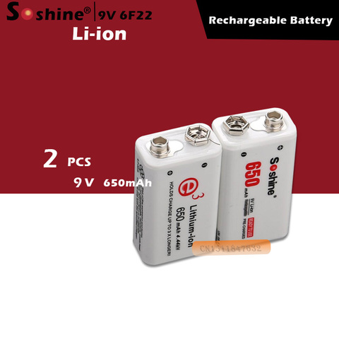 Batterie Rechargeable au Lithium-ion Soshine 2 pc 650 mAh 9 V 6F22 pour guitare à fumée électronique ► Photo 1/6