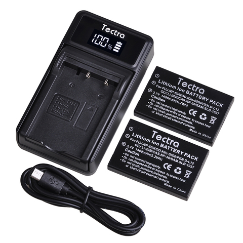 2 batteries FNP60 NP60, 1400mAh, avec chargeur LED, pour Fujifilm Kodak Samsung Olympus ► Photo 1/6