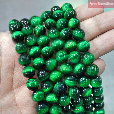 Pierres naturelles lisses pour la fabrication de bijoux, Agates en œil de tigre vert, perles rondes, breloques, Bracelet, collier, 15 pouces, 6, 8, 10, 12MM ► Photo 1/2