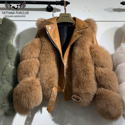 Mode réel fourrure de renard manteaux avec véritable peau de mouton en cuir peau entière naturel fourrure de renard veste Outwear luxe femmes 2022 hiver nouveau ► Photo 1/6