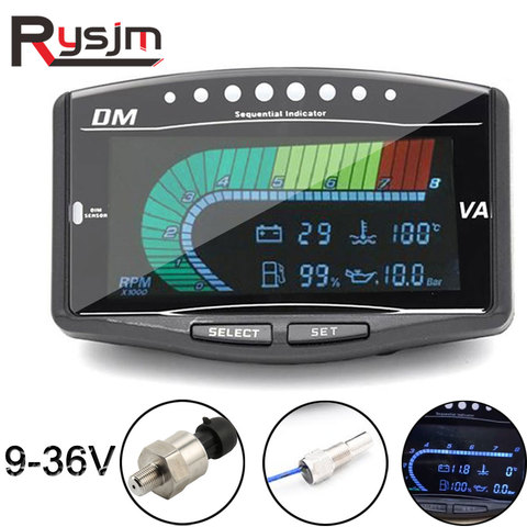 Tachymètre numérique LCD pour voiture, capteur de pression d'huile, voltmètre, température de l'eau, température, carburant, tr/min, jauge, moto, bateau 5 en 1 ► Photo 1/6