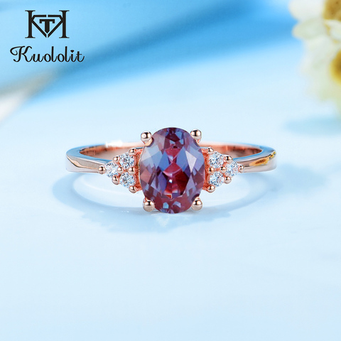 Kuolit-bague en pierres précieuses Alexandrite cultivées en laboratoire 1.5 CT pour femmes, bague en argent Sterling 925, ovale en or rose 585 ► Photo 1/6