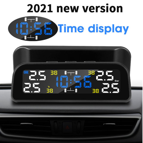 Voiture intelligente TPMS système de surveillance de la pression des pneus horloge numérique solaire affichage LCD voiture pression des pneus température système d'alarme de sécurité ► Photo 1/6